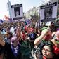Women demonstrate during a march on International Women's Day in Santiago, Chile