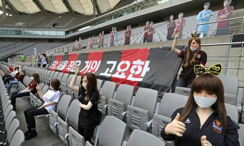 The mannequins appeared at a football match in South Korea on Sunday. Picture supplied by Yonhap news agency via AFP