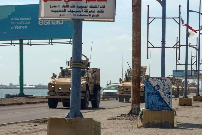 Saudi military vehicles patrol Aden after Yemen separatists declared self-rule in the south of the country