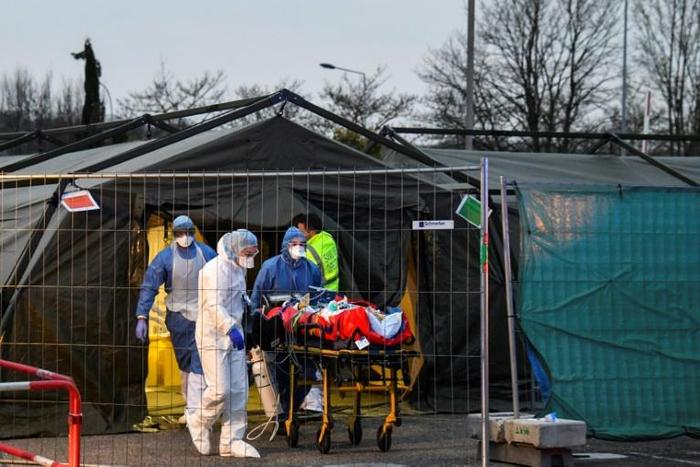 The French military set up a field hospital in Mulhouse to ease the burden on nearby hospitals