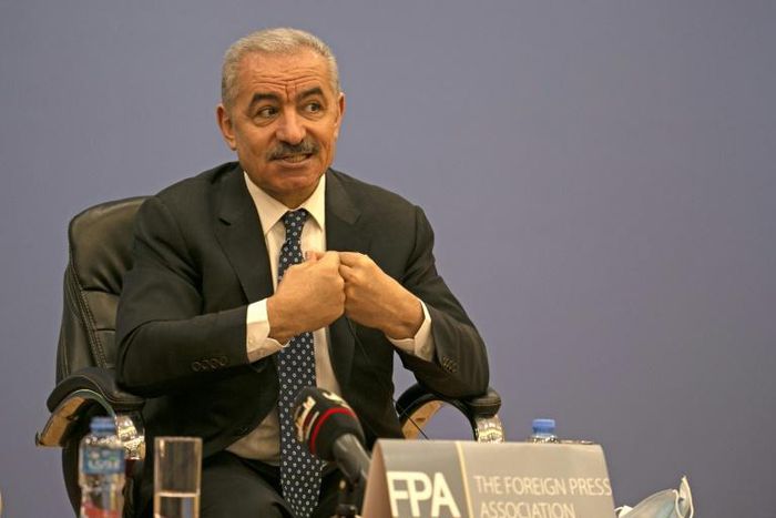 Palestinian Prime Minister Mohammed Shtayyeh addresses journalists during a press conference in the West Bank city of Ramallah