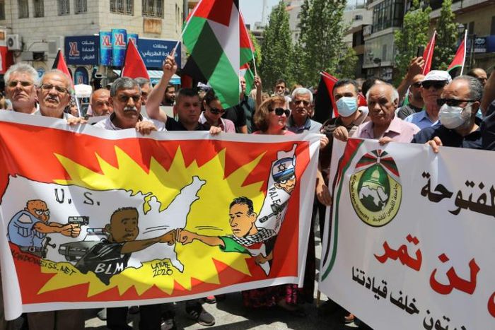 Palestinian demonstrators turned out in small numbers for a demonstration against Israeli annexation plans early this month