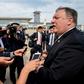 US Secretary of State Mike Pompeo addresses reporters at Pyongyang's airport during a July 2018 visit