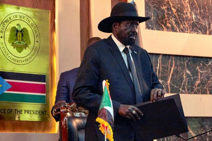 The UN has extended an arms embargo on South Sudan even though President Salva Kiir, seen here, and Riek Machar, the rebel leader who is now first vice president, have made a deal to form a unity government