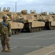 US military personnel and M1 Abrams tanks in German ahead of war games in February 2020
