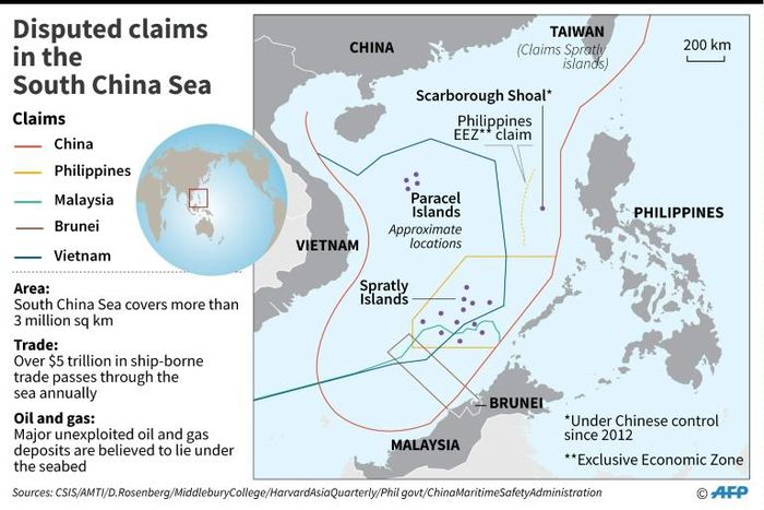 Map showing disputed claims in the South China Sea.