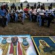 Paintings of Ne Muanda Nsemi put on display at police headquarters in Kinshasa in 2017