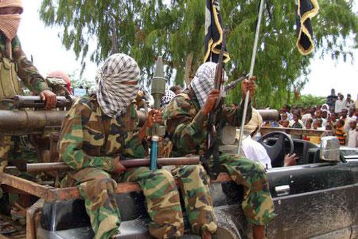 File image of Al Shabaab militants The terror group is said to have attacked Camp Simba base in Lamu