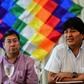 Former Bolivia president Evo Morales (right) sits alongside the presidential candidate for his Movement for Socialism party, Luis Arce