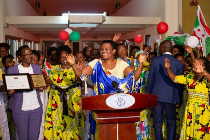 Burundi's first lady Denise Bucumi Nkurunziza (C), seen here last year, has been flown to Nairobi for medical treatment, sources say