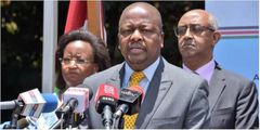 File image of Health CS Mutahi Kagwe at a recent press conference