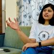 Shreya Siddanagowder gestures during an interview with AFP at her home in Pune, more than two years after she had both hands transplanted