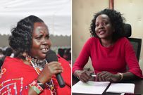 Nominated Senators Mary Seneta and Beatrice Kwamboka who engaged in a fight during Senate Health Committee elections