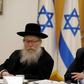 Israeli Prime Minister Benjamin Netayahu (R) and Health Minister Yaakov Litzman hold a video conference with European leaders on the COVID-19 coronavirus on March 9