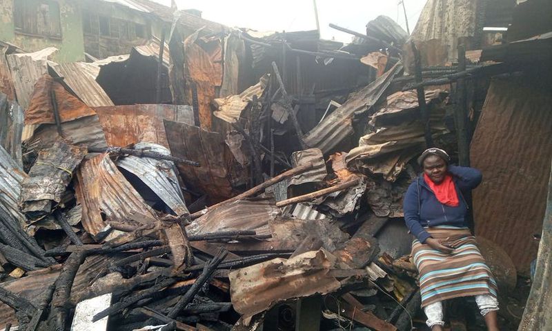 A photo showing the aftermath of the fire that razed down homes in Kamukunji