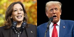 U.S Presidential candidates Donald Trump and Kamala Harris', Rebecca Noble via Getty Images