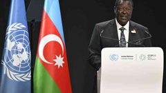 Prime cabinet Secretary Wycliffe Musalia Mudavadi gives a speech during the United Nations Climate Change Conference (COP29) in Baku on November 13, 2024