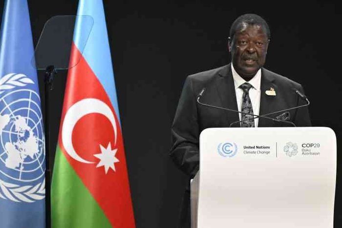 Prime cabinet Secretary Wycliffe Musalia Mudavadi gives a speech during the United Nations Climate Change Conference (COP29) in Baku on November 13, 2024