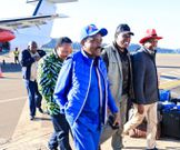 Kalonzo Musyoka, Ferdinand Waititu, Eugene Wamalwa and Jeremiah Kioni heading to a church service at Dini ya Roho Mafuta Pole ya Africa sanctuary in West Pokot County on November 3, 2024
