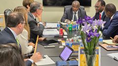 Treasury Cabinet Secretary John Mbadi in a bilateral meeting with officials from the European Bank for Reconstruction and Development