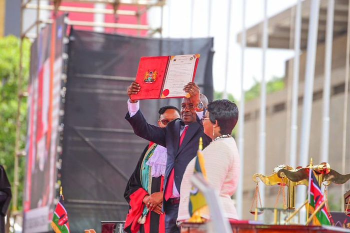 Prof Kithure Kindiki taking his oath of office as Kenya's deputy president on November 1, 2024.
