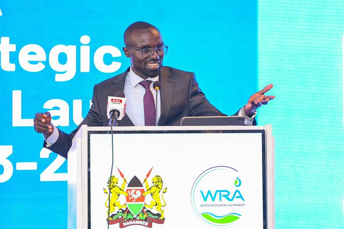 Cabinet Secretary for Water, Sanitation and Irrigation Eric Mugaa during the launch of the Water Resources Authority’s 5th Generation Strategic Plan (2023-2027) in Nairobi.