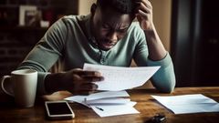 An AI generated image of a young man looking at their payslip