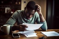 An AI generated image of a young man looking at their payslip