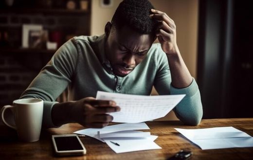 An AI generated image of a young man looking at their payslip