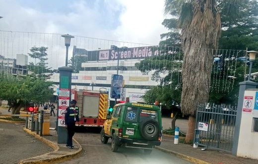 Fire engines entering Sarit Centre where a was drill happening