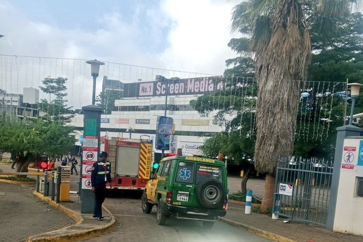 Fire engines entering Sarit Centre where a was drill happening