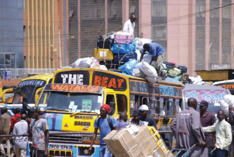 A matatu being loaded ready for travel