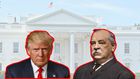 A collage of Grover Cleveland and Donald Trump