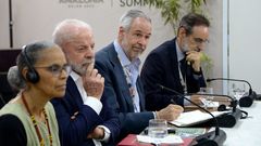 Brazilian President Luiz Inácio Lula da Silva, Minister for Environment and Climate Change, Marina Silva and COP30 President André Corrêa do Lago at COP30. [Image Credit: Antonio Scorza]