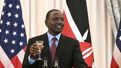 President William Ruto holds his glass for a toast during a luncheon in in Washington, DC, on May 24, 2024.