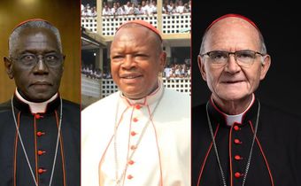 Cardinal Robert Sarah of Guinea, Cardinal Fridolin Ambongo Besungu of the Democratic Republic of Congo, and Cardinal Stephen Brislin of South Africa