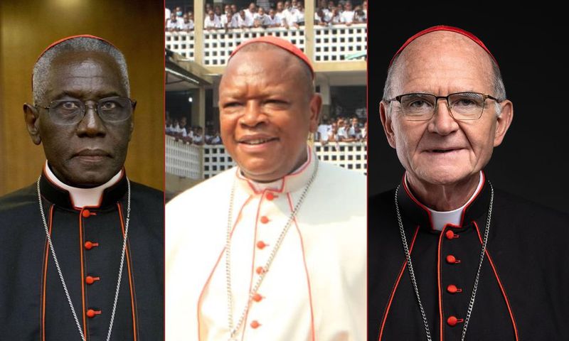 Cardinal Robert Sarah of Guinea, Cardinal Fridolin Ambongo Besungu of the Democratic Republic of Congo, and Cardinal Stephen Brislin of South Africa