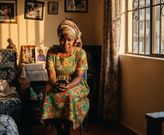 An AI-generated image of a woman staring at her phone