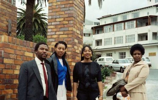 File picture from November 1985 at the height of the apartheid era: Winnie Madikizela-Mandela with her daughters Zenani, centre, and Zindzi, left, visiting Nelson Mandela after he underwent surgery in a Cape Town hospital
