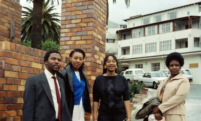 File picture from November 1985 at the height of the apartheid era: Winnie Madikizela-Mandela with her daughters Zenani, centre, and Zindzi, left, visiting Nelson Mandela after he underwent surgery in a Cape Town hospital
