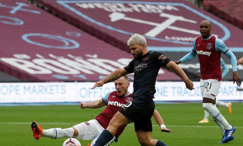 Sergio Aguero, in black, made his second league appearance of the season against West Ham only to suffer a fresh injury