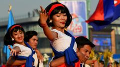 Dancers perform during a ceremony marking the 41st anniversary of the fall of the Khmer Rouge regime in Phnom Penh in January 2020
