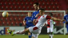 Stalemate: Slavia Prague defender Tomas Holes and Leicester's James Maddison vie for the ball