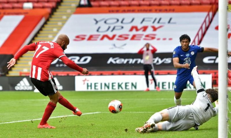 Sheffield United striker David McGoldrick scored in the win over Chelsea