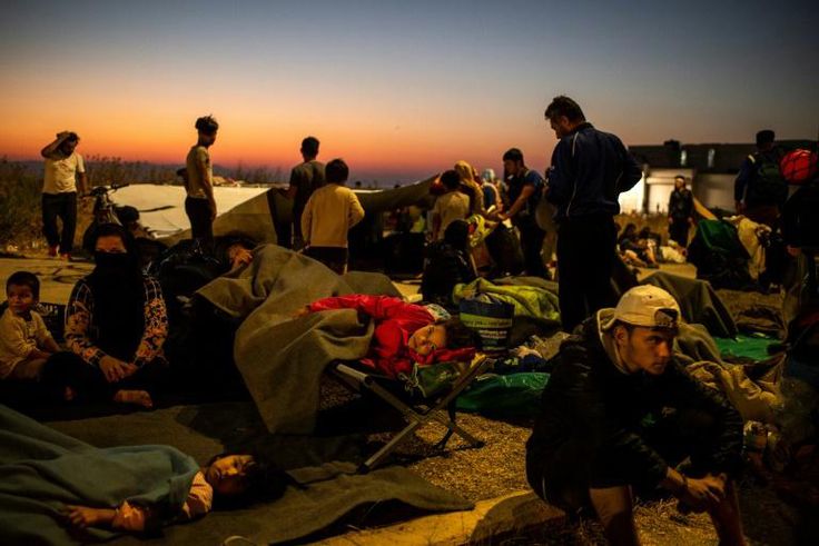 Migrants have been camped out in the open air since fires destroyed Moria camp