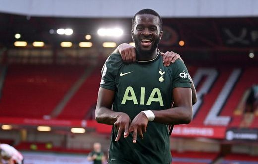 Tottenham midfielder Tanguy Ndombele celebrates scoring against Sheffield United