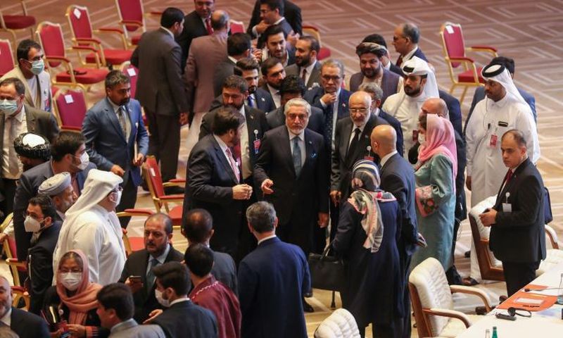 The four women are outnumbered by the rest of the Afghan government's team of 17 men and the Taliban's male-only side