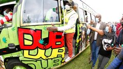 DP William Ruto hanging on a matatu during a recent interaction at his Karen residence