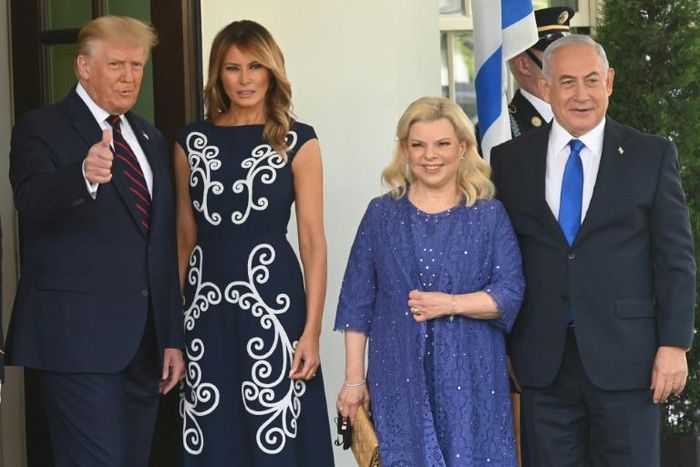 US President Donald Trump and First Lady Melania Trump welcome Israeli Prime Minister Benjamin Netanyahu and his wife Sara to the White House on September 15, 2020