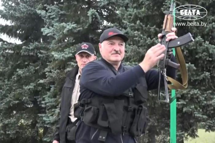 State TV showed President Alexander Lukashenko wielding a rifle as opponents mobilised at the weekend